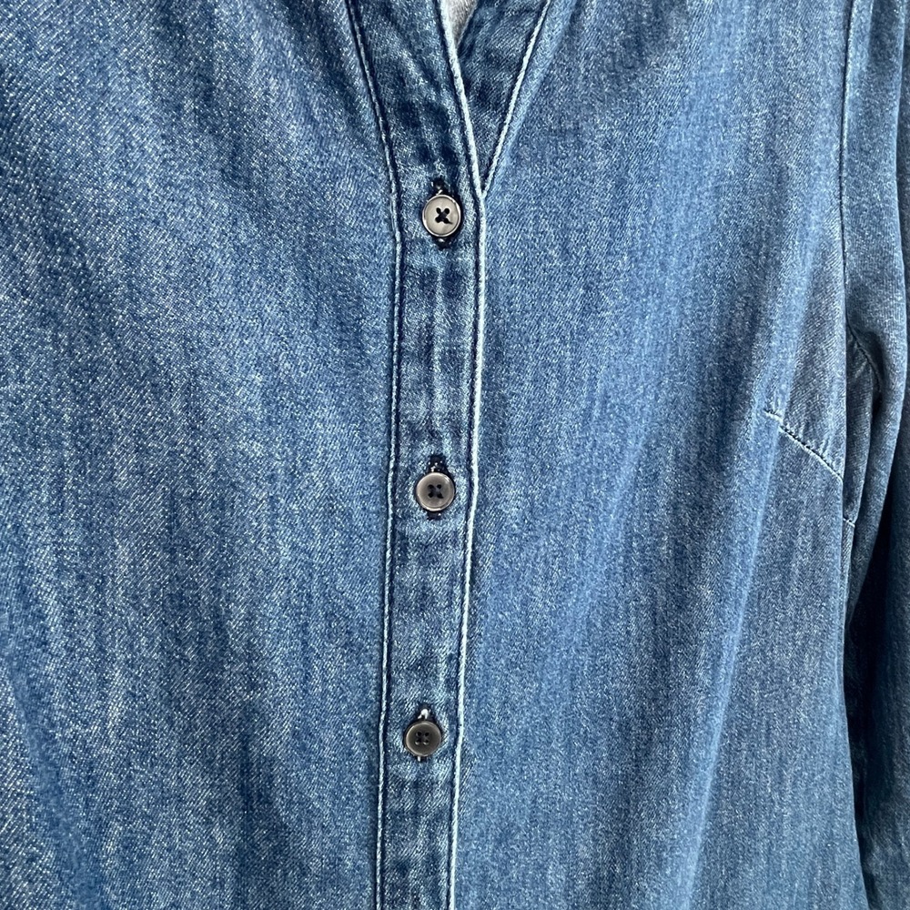 Boden Denim Tiered Midi Dress Womens US 12R Blue Cotton Button Front Pockets - Picture 5 of 13